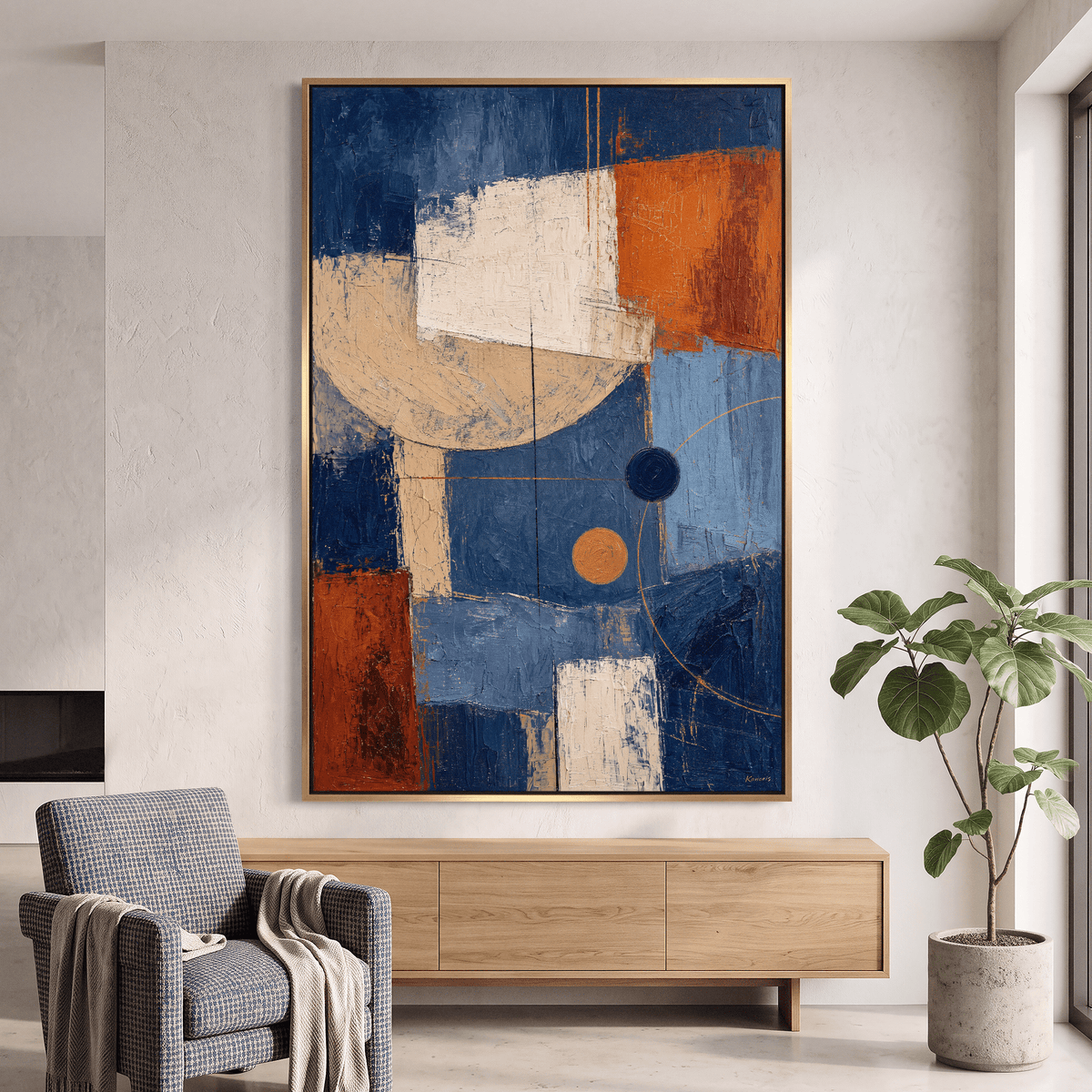 Abstract Canvas Wall Art, Blue Orange Geometric Oil Painting - Canvas Wall Art - Art-Port