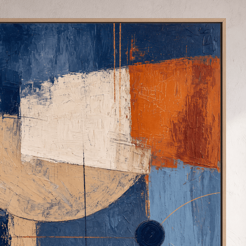 Abstract Canvas Wall Art, Blue Orange Geometric Oil Painting - Canvas Wall Art - Art-Port Art