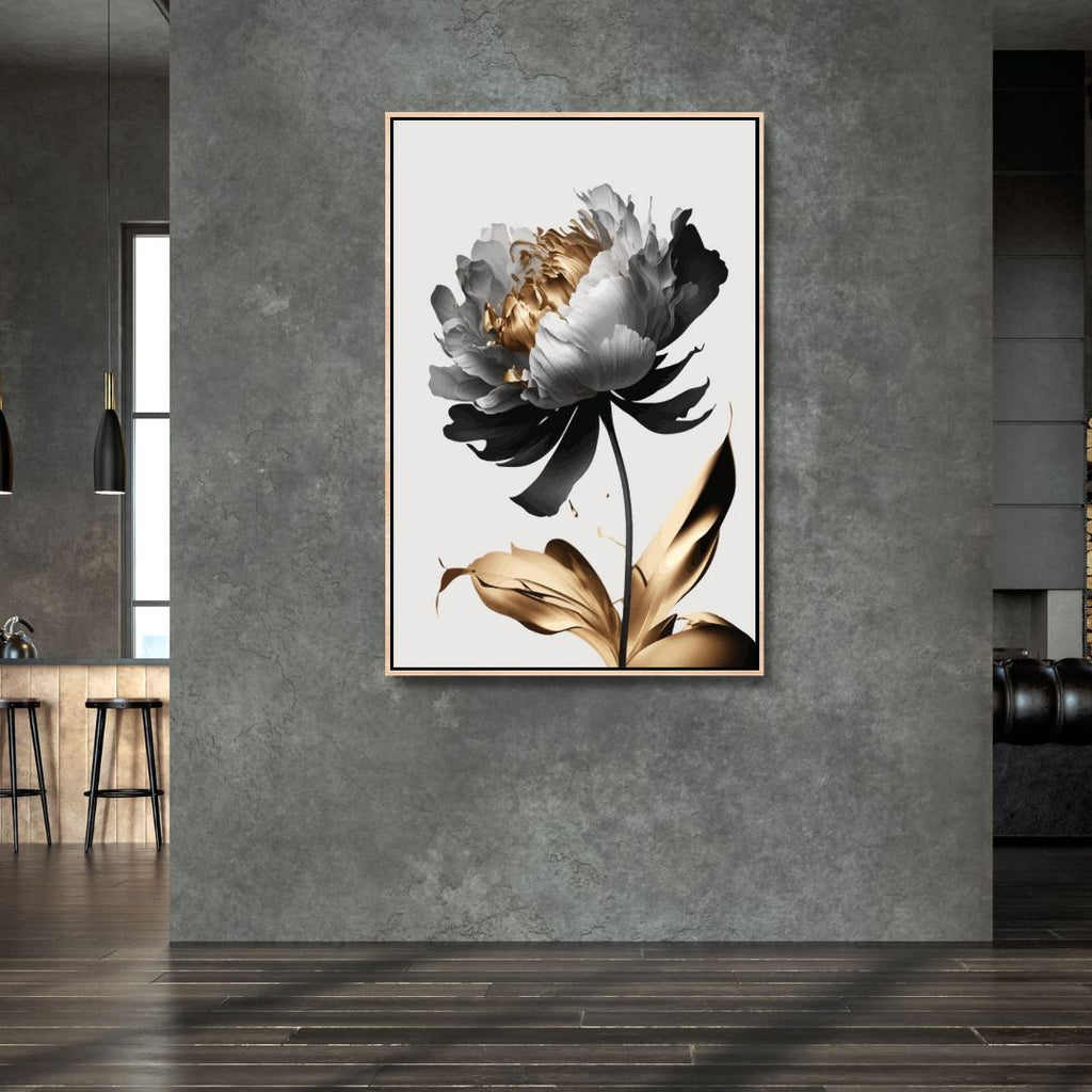 Black, White and Gold Flower Abstract Art - Designity Art