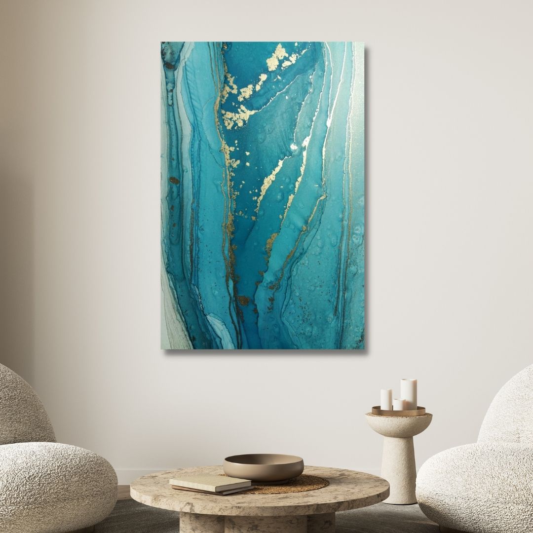 Blue and Gold Fluid Abstract Art - Designity Art