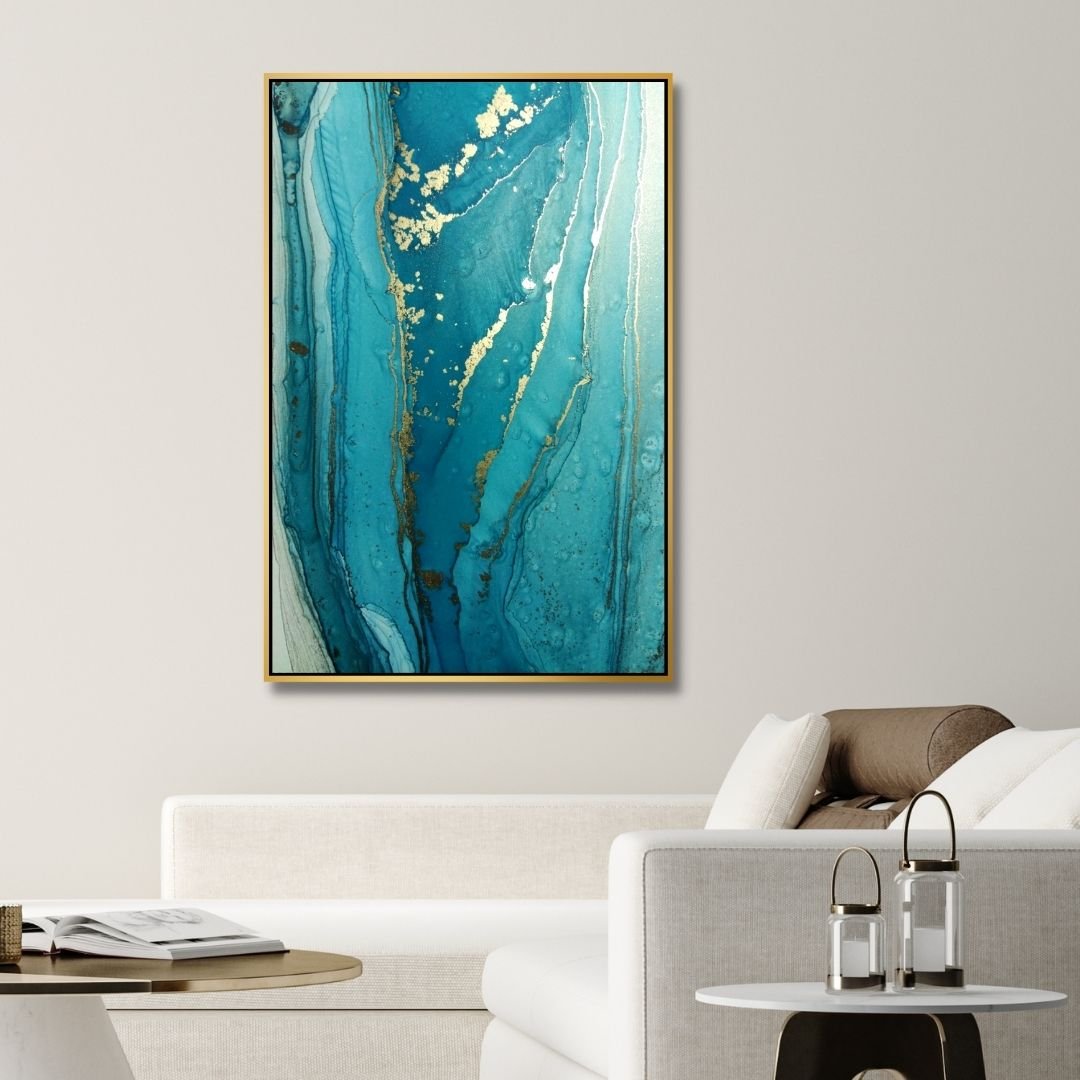 Blue and Gold Fluid Abstract Art - Designity Art
