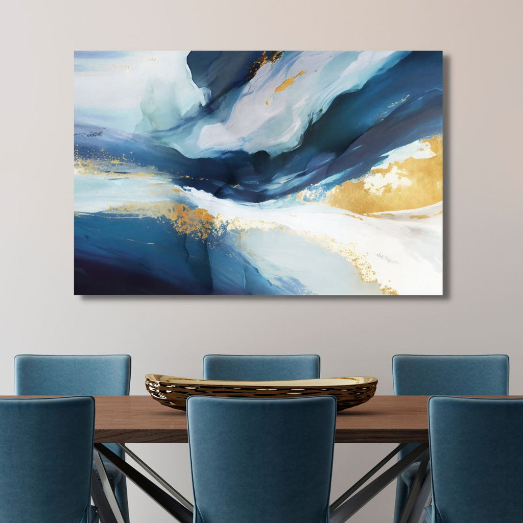 Blue and Gold Fluid Ink Abstract Art