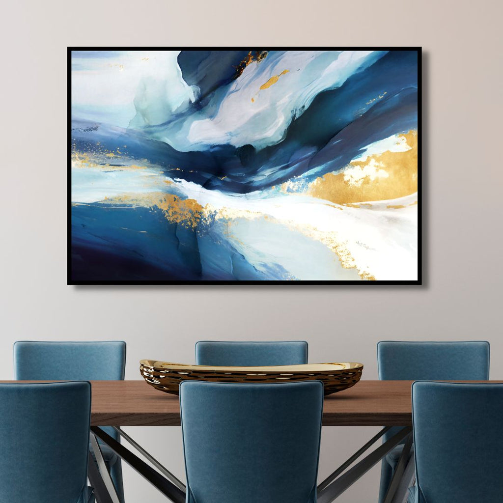 Blue and Gold Fluid Ink Abstract Art