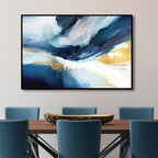 Blue and Gold Fluid Ink Abstract Art