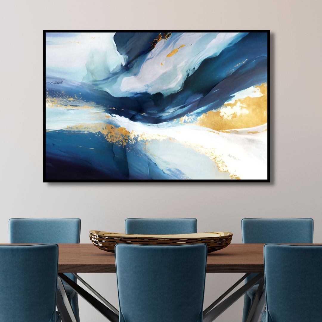 Blue and Gold Fluid Ink Abstract Art