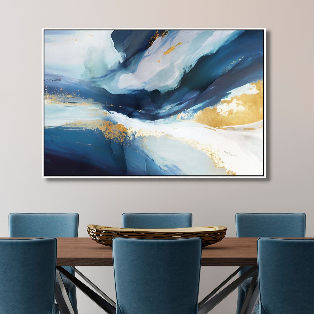 Blue and Gold Fluid Ink Abstract Art