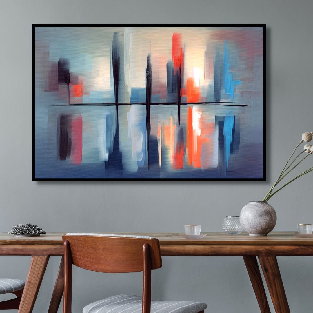 Blue, Orange, Red and Gray Abstract Art