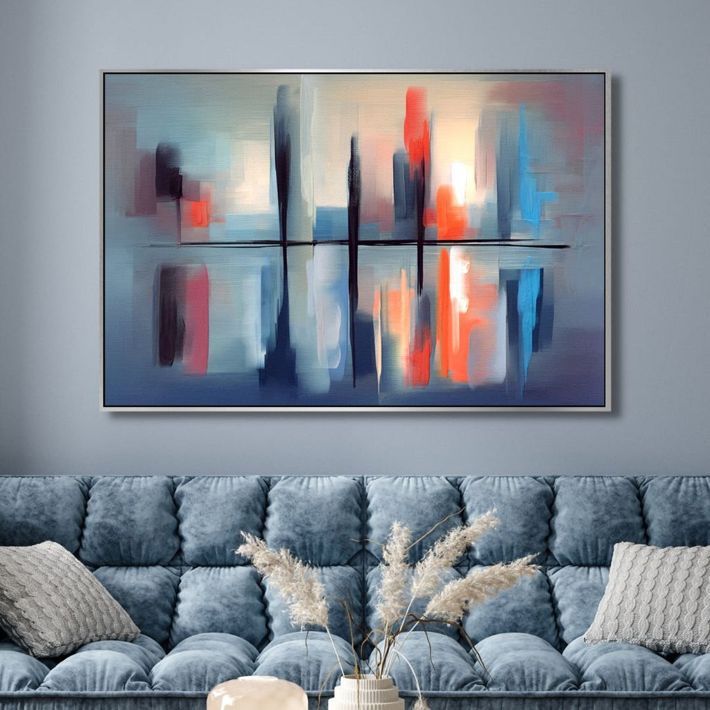Blue, Orange, Red and Gray Abstract Art