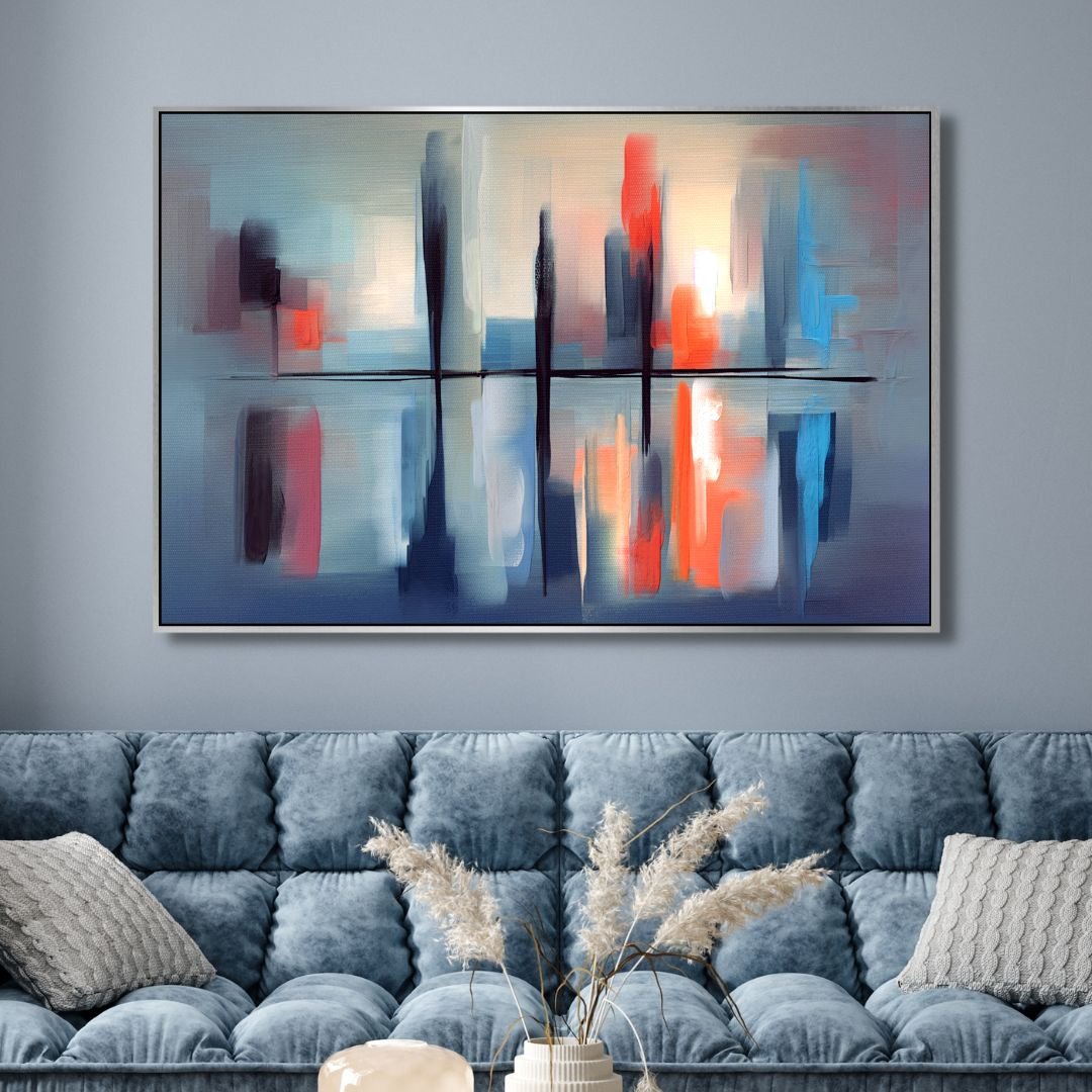 Blue, Orange, Red and Gray Abstract Art