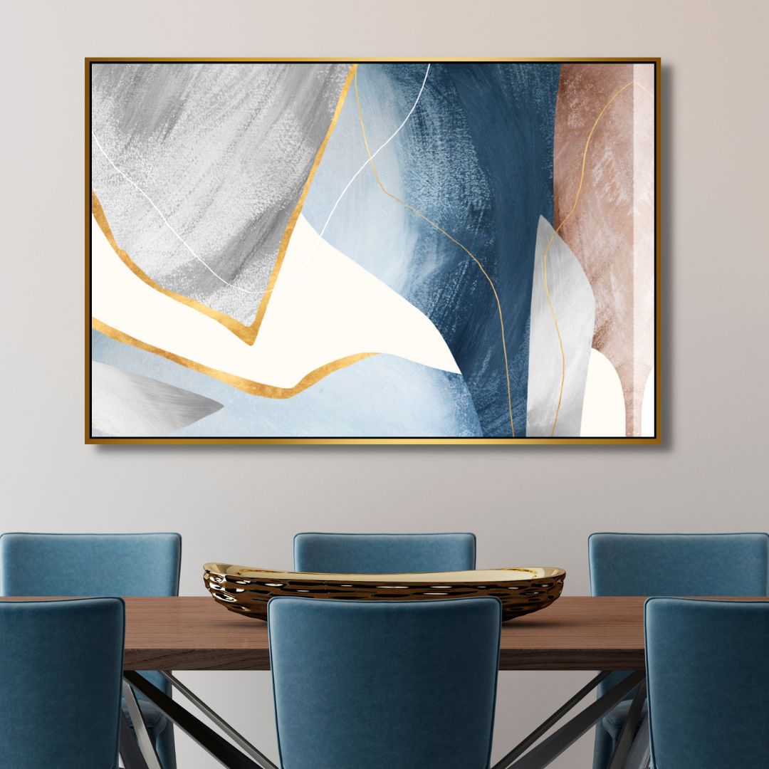 Blue, Pink, Gray and Gold Geometric Abstract Art