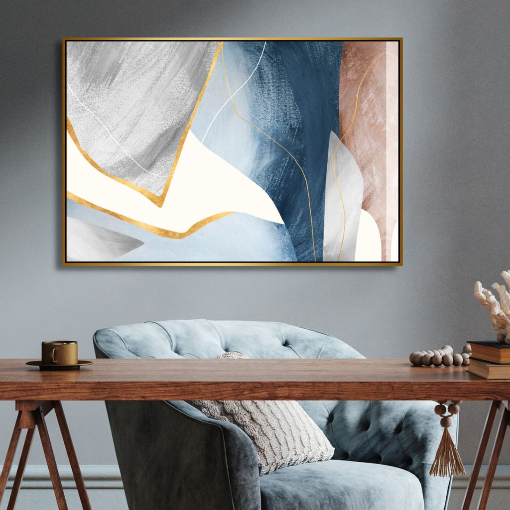 Blue, Pink, Gray and Gold Geometric Abstract Art