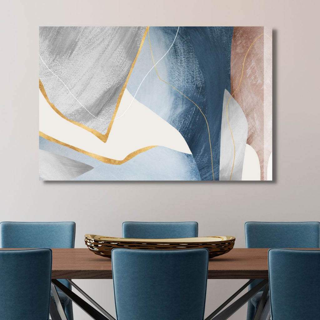 Blue, Pink, Gray and Gold Geometric Abstract Art