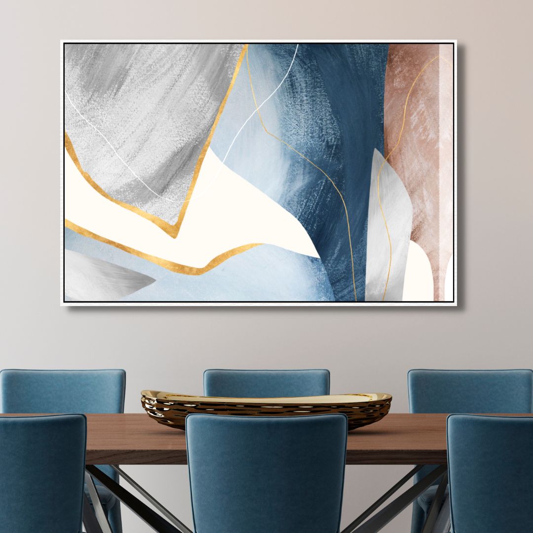 Blue, Pink, Gray and Gold Geometric Abstract Art