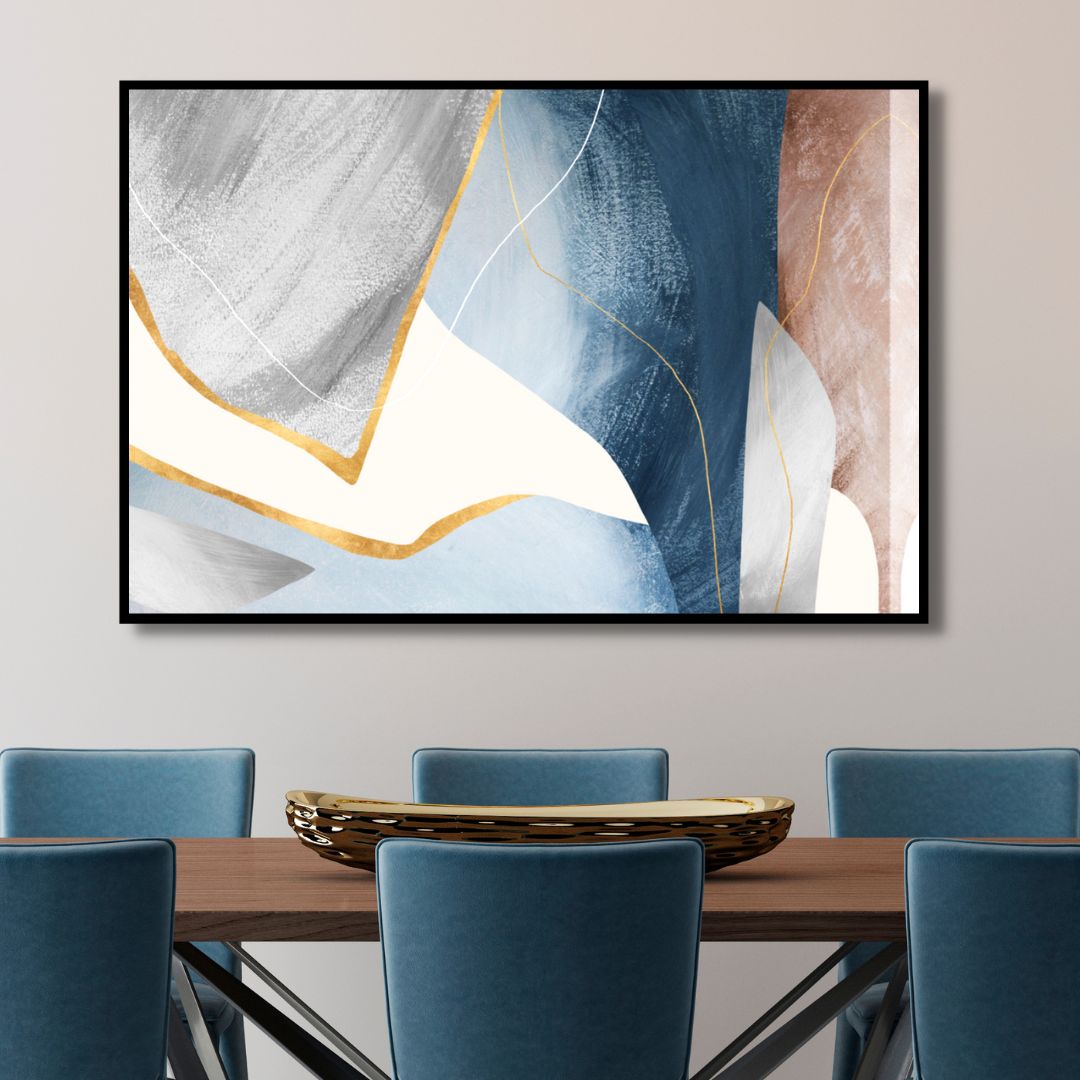Blue, Pink, Gray and Gold Geometric Abstract Art