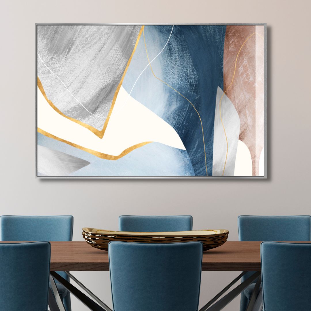 Blue, Pink, Gray and Gold Geometric Abstract Art