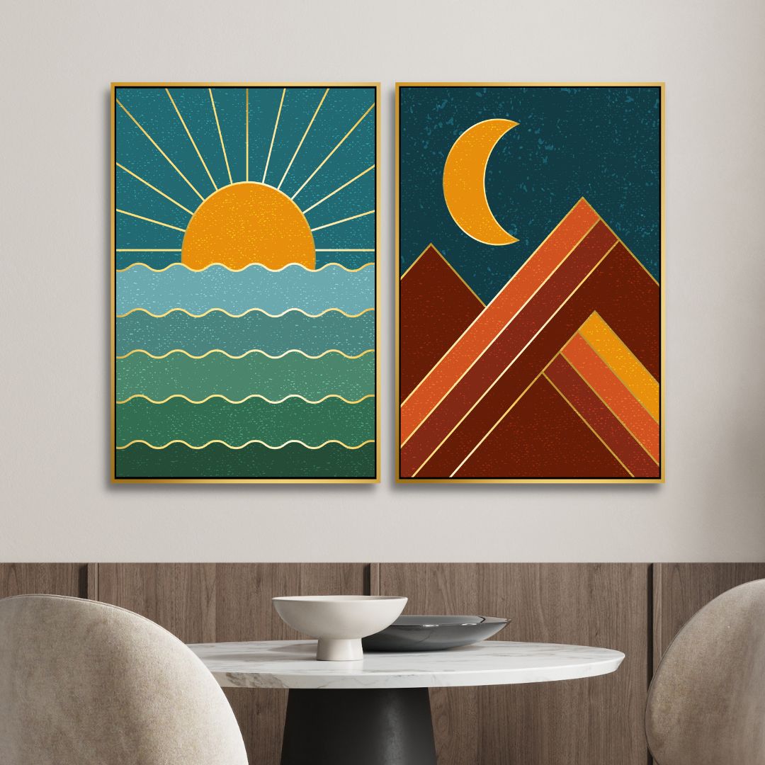 Boho Style Sun, Moon, Sea, Mountains Art