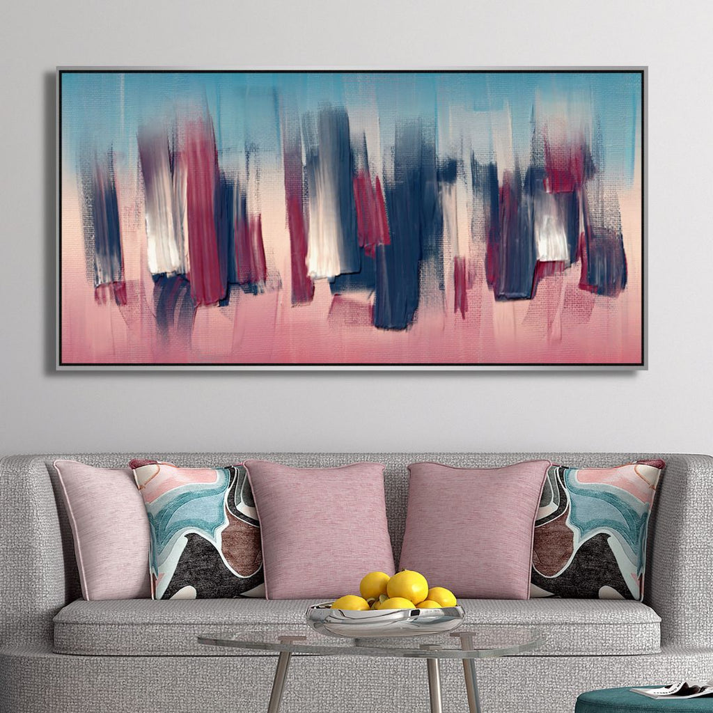 Burgundy and Denim Paint Strokes Abstract Canvas Art