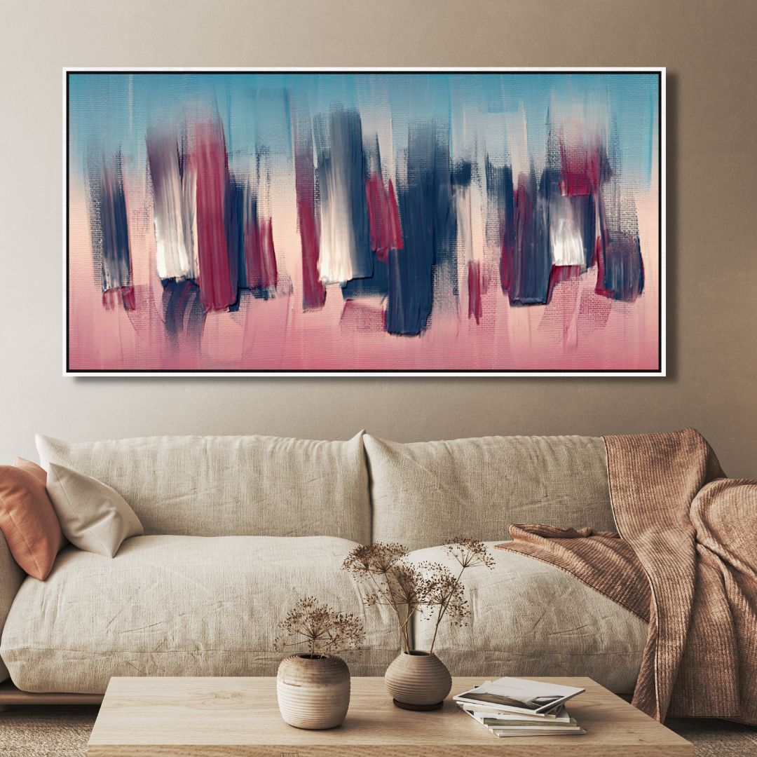 Burgundy and Denim Paint Strokes Abstract Canvas Art