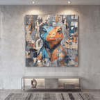 Collage Frog Canvas Wall Art, Blue, Orange, Newspaper Texture, Street Art - Art-Port