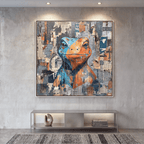 Collage Frog Canvas Wall Art, Blue, Orange, Newspaper Texture, Street Art - Art-Port