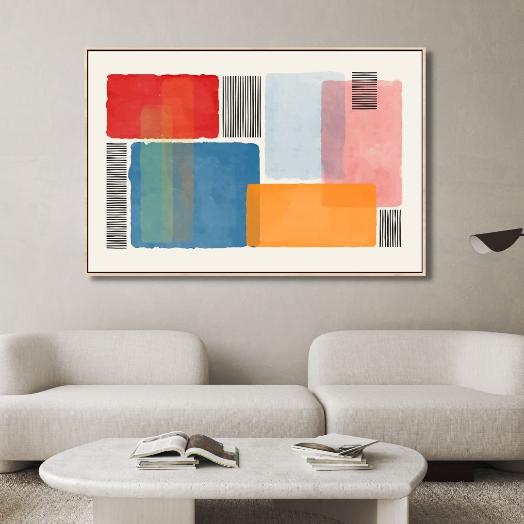 Colorful Geometric Blocks and Lines Abstract Art - Designity Art