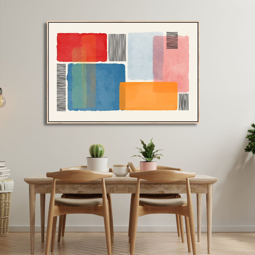 Colorful Geometric Blocks and Lines Abstract Art - Designity Art