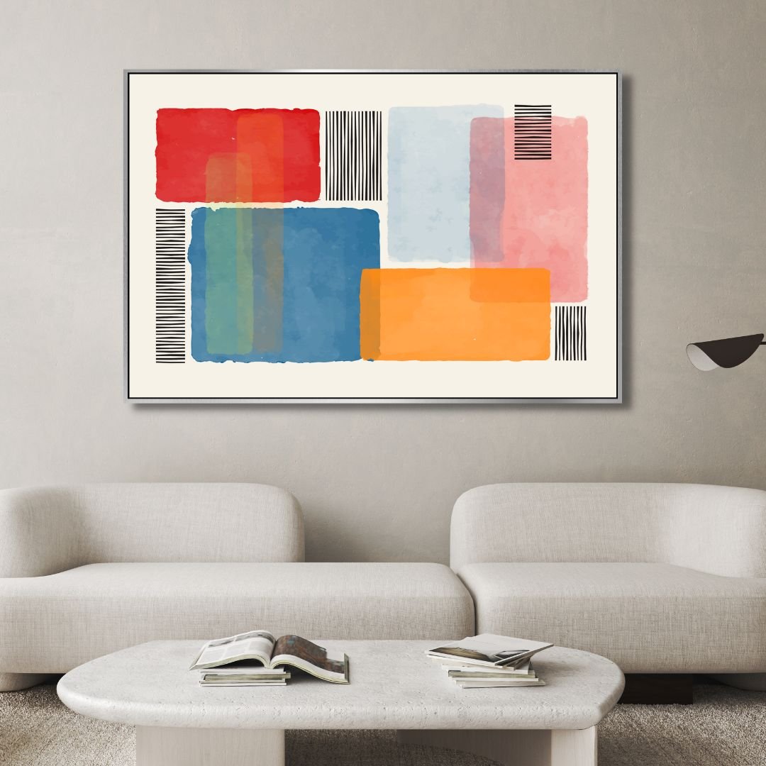 Colorful Geometric Blocks and Lines Abstract Art - Designity Art