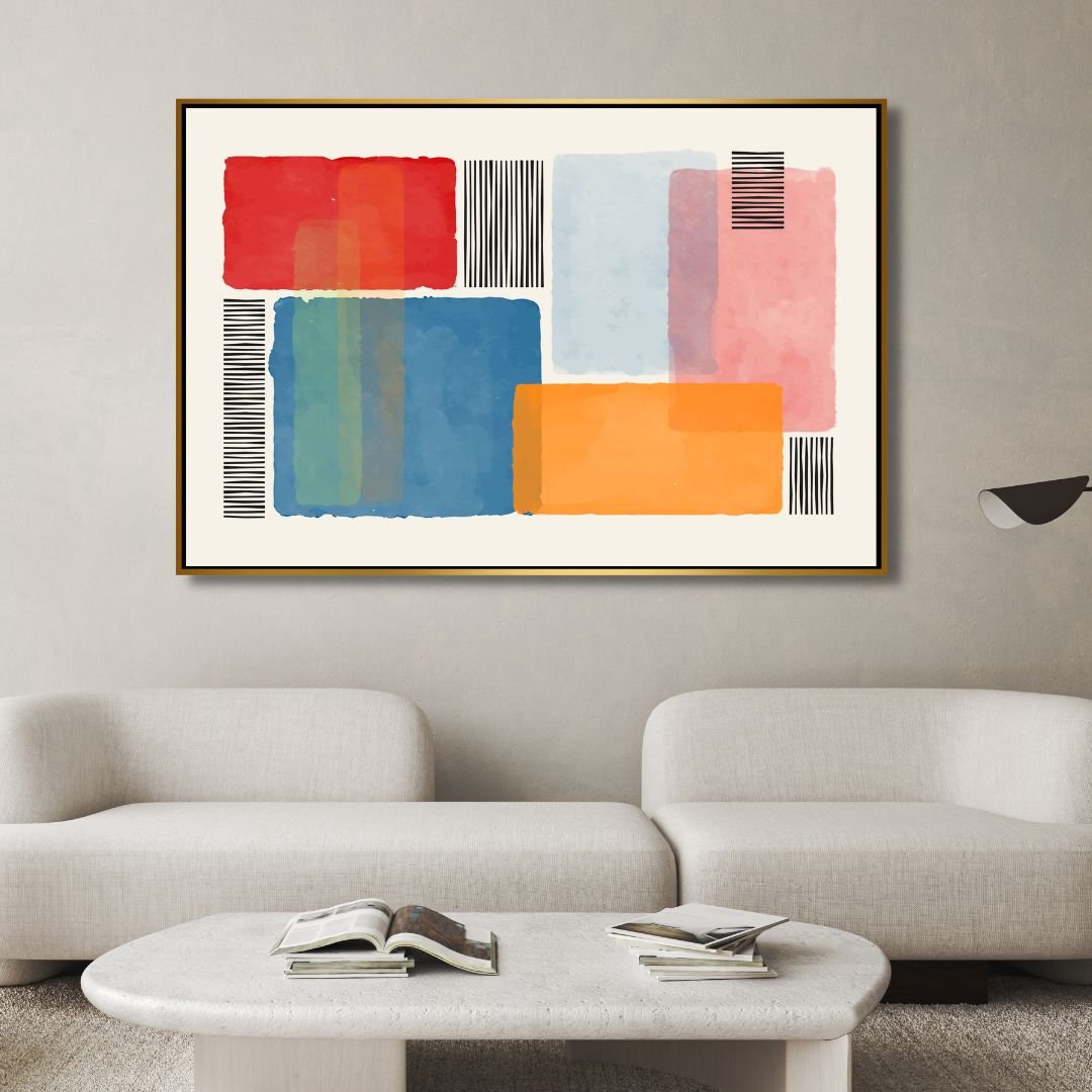 Colorful Geometric Blocks and Lines Abstract Art - Designity Art