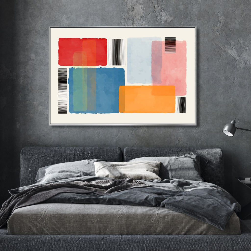Colorful Geometric Blocks and Lines Abstract Art - Designity Art