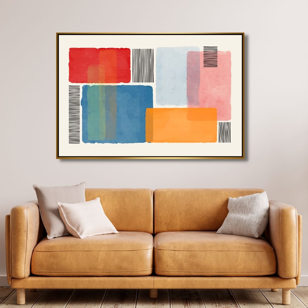 Colorful Geometric Blocks and Lines Abstract Art - Designity Art
