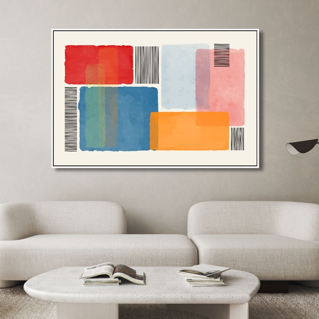 Colorful Geometric Blocks and Lines Abstract Art - Designity Art