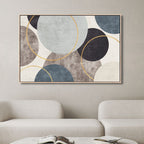 Contemporary Blue, Beige and Gold Circles Canvas Art - Designity Art
