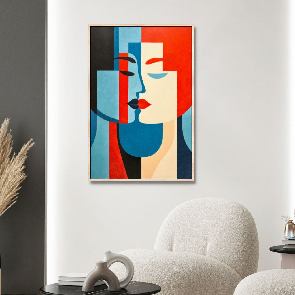 Cubism Style Couple Kiss Canvas Wall Art - Designity Art
