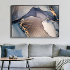 Fluid Blue and Gold Ink Abstract Canvas Art - Designity Art