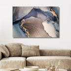 Fluid Blue and Gold Ink Abstract Canvas Art - Designity Art