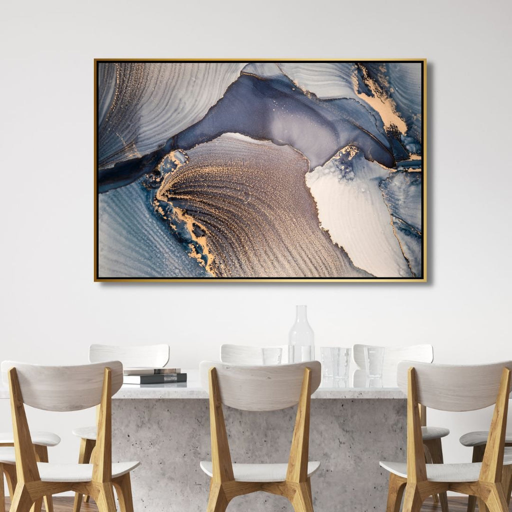 Fluid Blue and Gold Ink Abstract Canvas Art - Designity Art