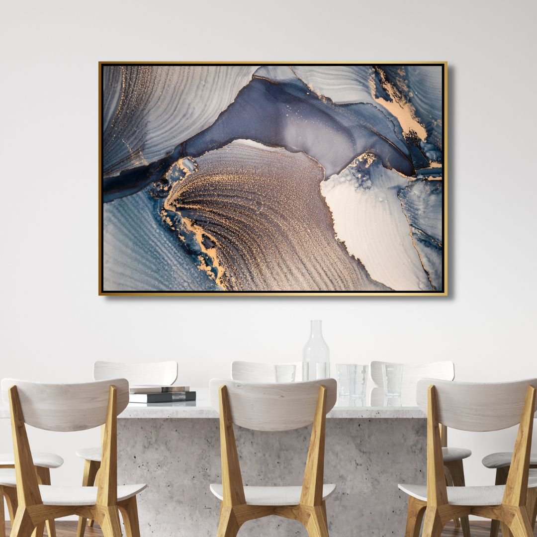 Fluid Blue and Gold Ink Abstract Canvas Art - Designity Art