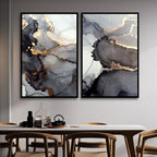 Fluid Gray and Gold Alcoholic Abstract Canvas Art - Designity Art