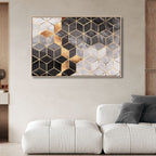 Geometric Gray & Gold Cubes Abstract Art - Designity Art