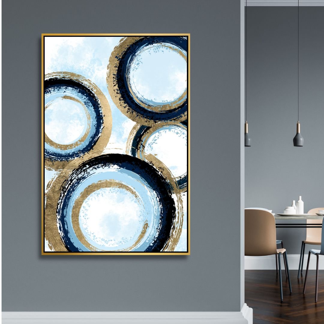 Gold and Blue Circle Lines Abstract Art - Designity Art