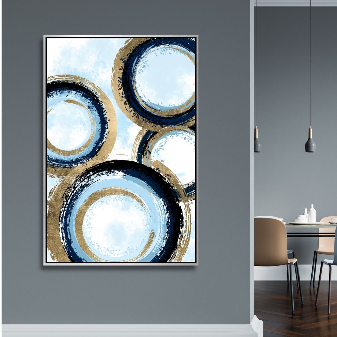 Gold and Blue Circle Lines Abstract Art - Designity Art