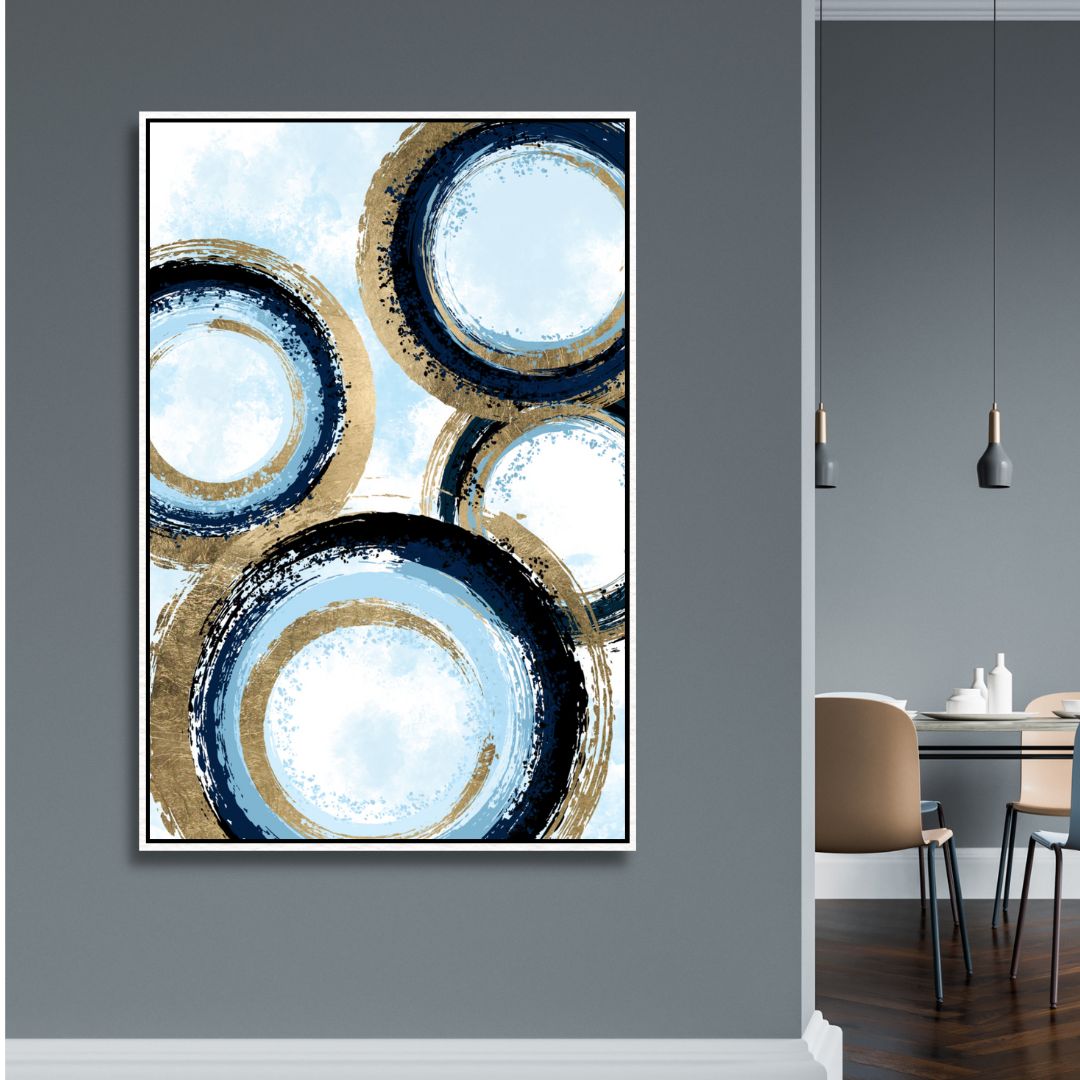 Gold and Blue Circle Lines Abstract Art - Designity Art
