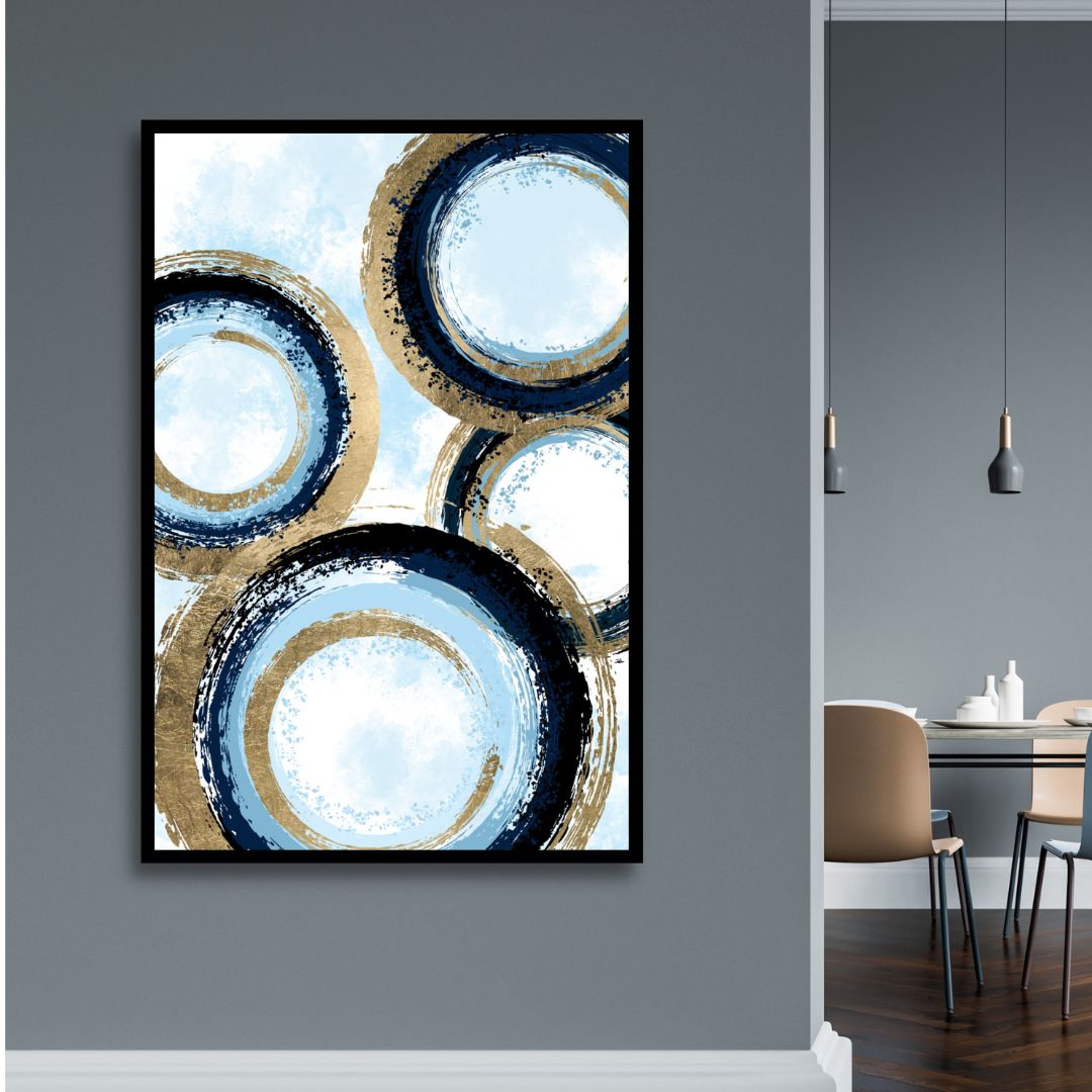Gold and Blue Circle Lines Abstract Art - Designity Art
