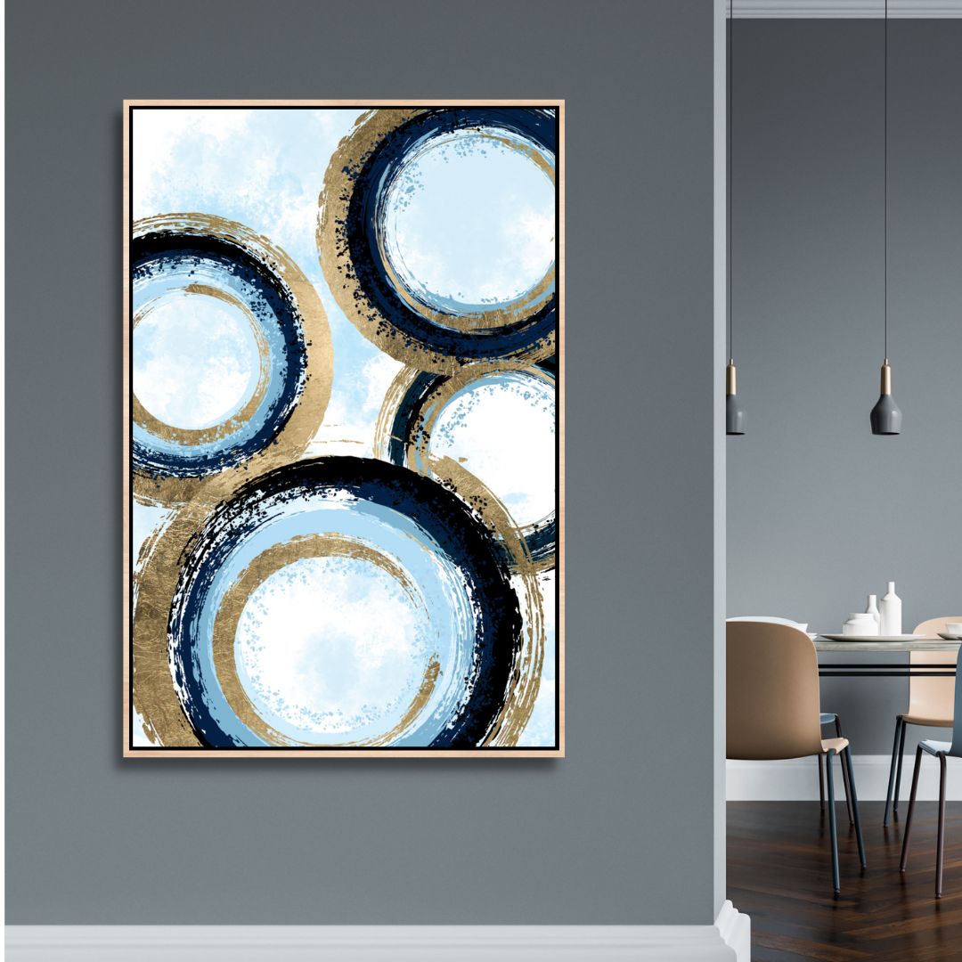 Gold and Blue Circle Lines Abstract Art - Designity Art