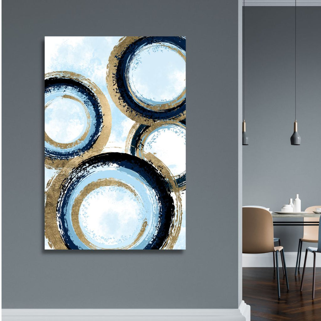 Gold and Blue Circle Lines Abstract Art - Designity Art
