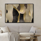 Gold, Black and Beige Shapes Abstract Art - Designity Art