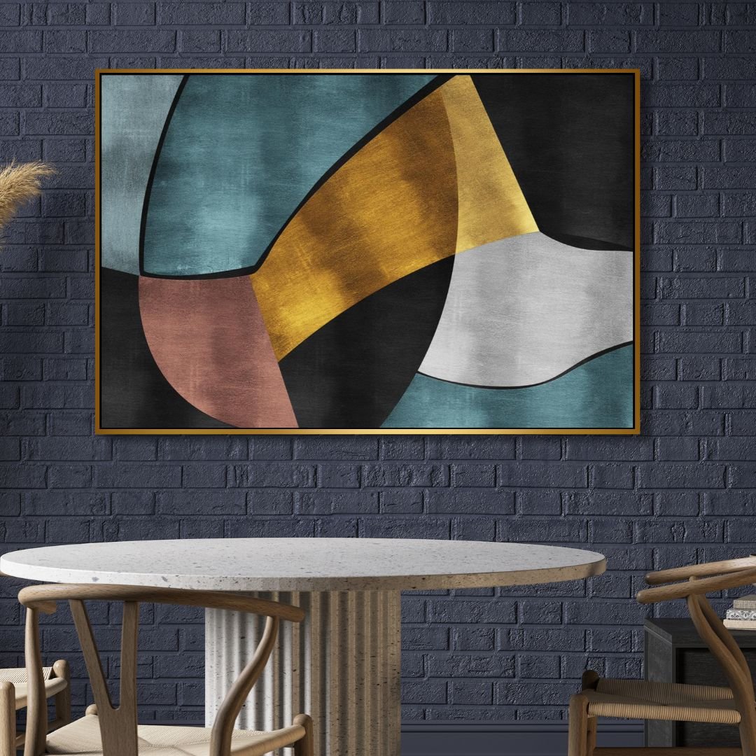 Gold, Blue and Gray Geometric Abstract Art - Designity Art