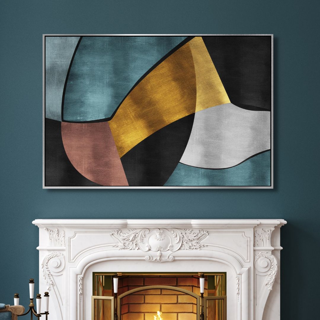 Gold, Blue and Gray Geometric Abstract Art - Designity Art