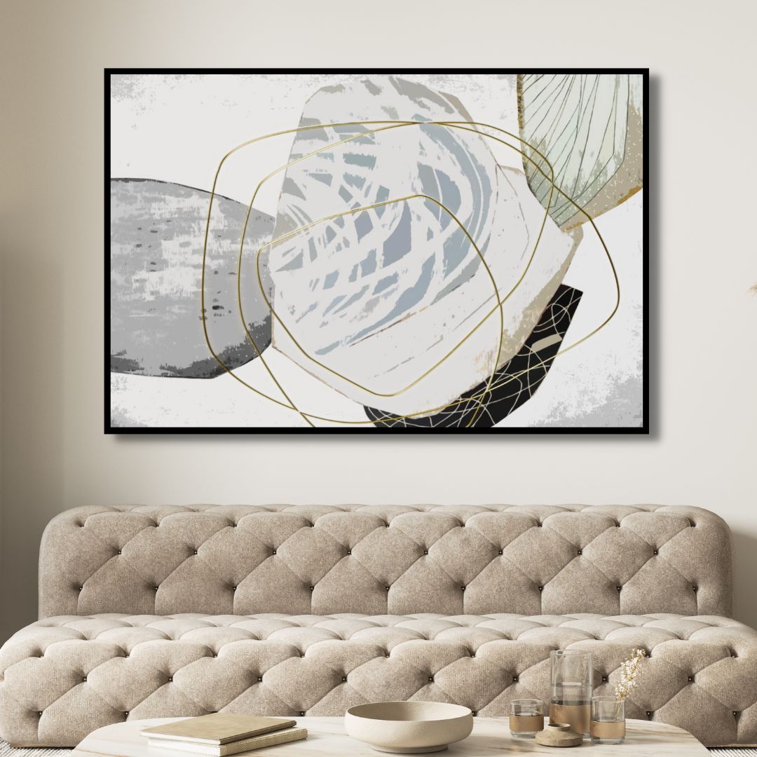 Gold, Gray and White Watercolor Abstract Art - Designity Art