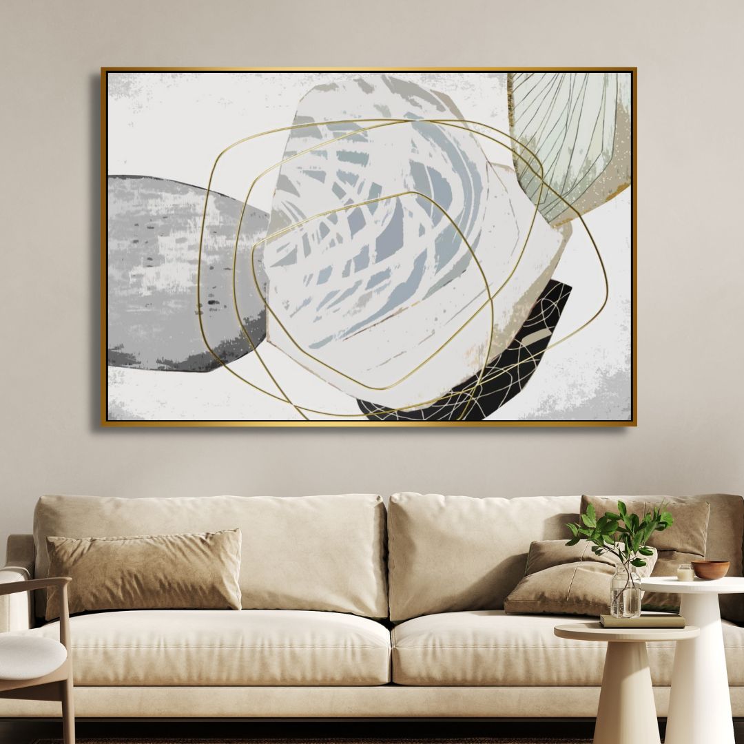 Gold, Gray and White Watercolor Abstract Art - Designity Art